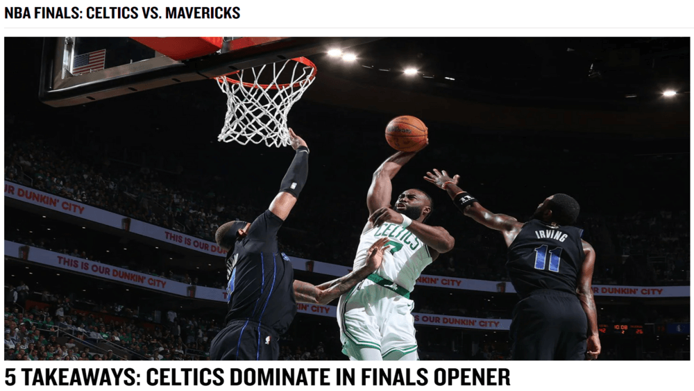 Celtics,Mavericks,Gara 2,10,06,2024,Screenshot,Sito,Ufficiale,NBA
